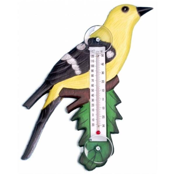 Songbird Essentials Goldfinch on Branch Small Window Thermometer SE2170714